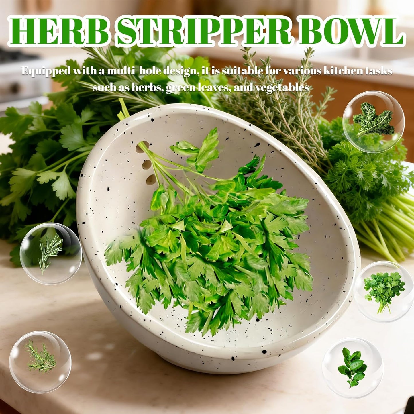Herb Stripper, 4-Hole Design Pottery Herb Stripper | Handmade Ceramic Herb Stripper Bowl for Removing Leaves and Stems in the Kitchen (Blue Glaze)