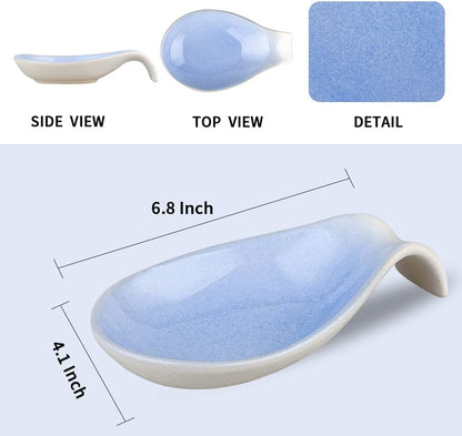 Ceramic Spoon Rest for Stove Top/Kitchen Counter, Blue & White | Keep counter clean & oil-free,Heat-resistant ceramic,Catch soup drips,easy to clean,Dishwasher safe,Decorative kitchen decor