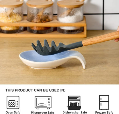 Ceramic Spoon Rest for Stove Top/Kitchen Counter, Blue & White | Keep counter clean & oil-free,Heat-resistant ceramic,Catch soup drips,easy to clean,Dishwasher safe,Decorative kitchen decor