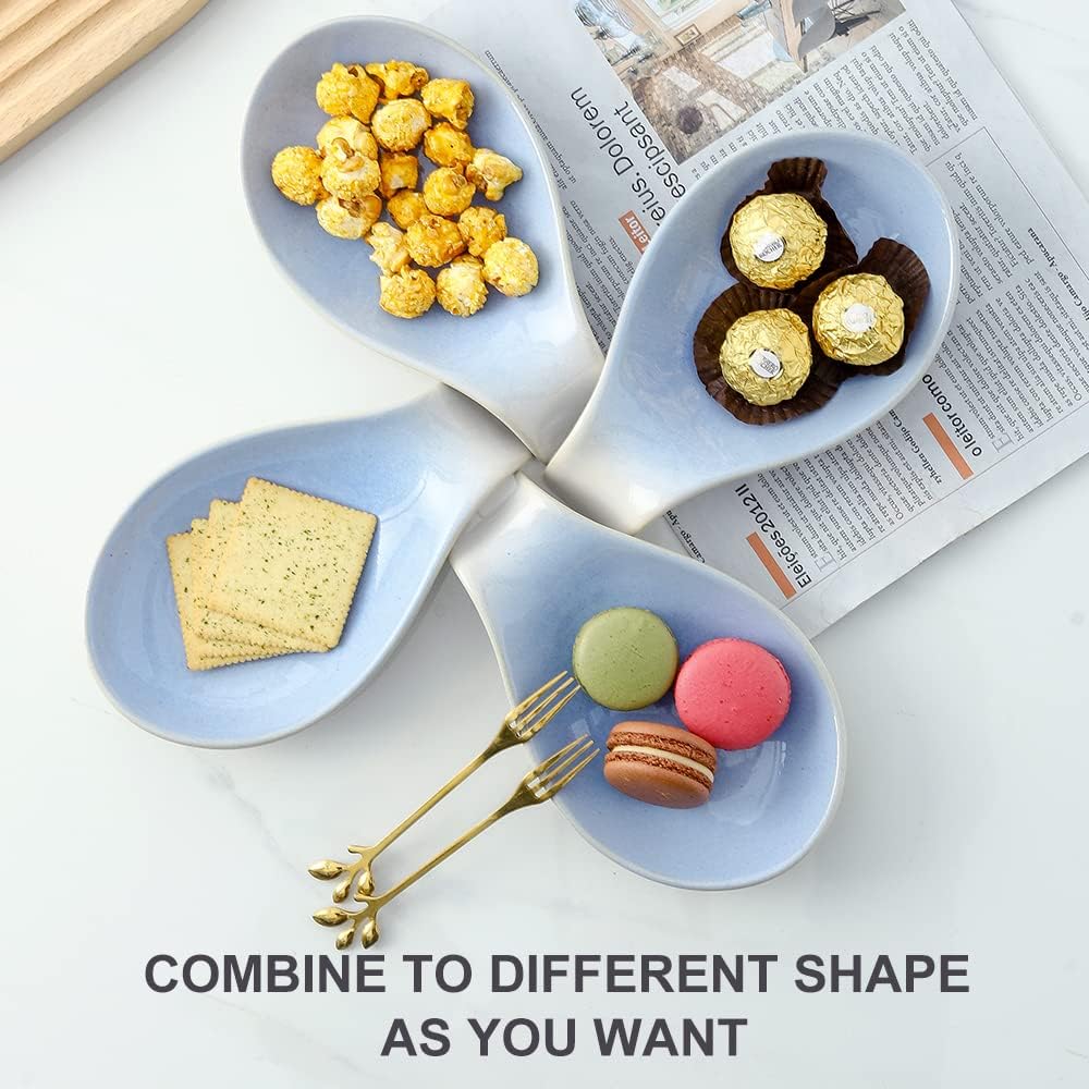 Ceramic Spoon Rest for Stove Top/Kitchen Counter, Blue & White | Keep counter clean & oil-free,Heat-resistant ceramic,Catch soup drips,easy to clean,Dishwasher safe,Decorative kitchen decor