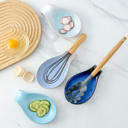 Ceramic Spoon Rest for Stove Top/Kitchen Counter, Blue & White | Keep counter clean & oil-free,Heat-resistant ceramic,Catch soup drips,easy to clean,Dishwasher safe,Decorative kitchen decor