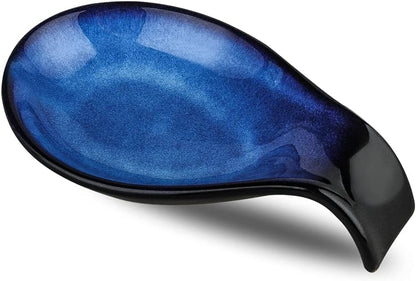 Ceramic Spoon Rest for Stove Top/Kitchen Counter, Blue & White | Keep counter clean & oil-free,Heat-resistant ceramic,Catch soup drips,easy to clean,Dishwasher safe,Decorative kitchen decor