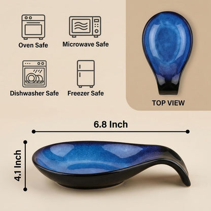 Ceramic Spoon Rest for Stove Top/Kitchen Counter, Blue & White | Keep counter clean & oil-free,Heat-resistant ceramic,Catch soup drips,easy to clean,Dishwasher safe,Decorative kitchen decor