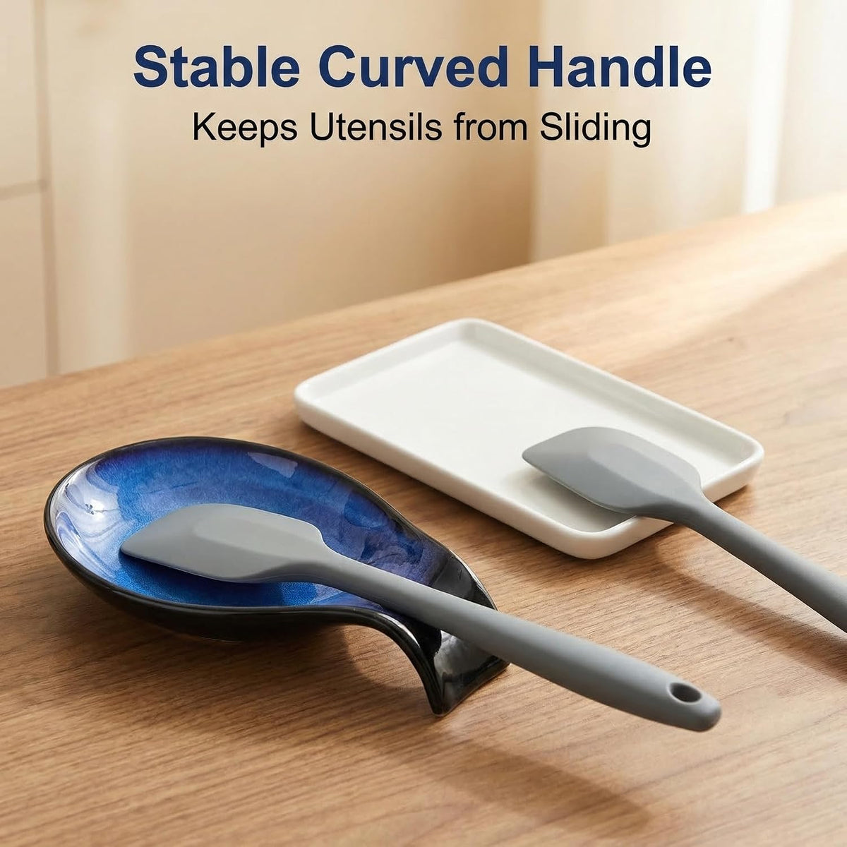 Ceramic Spoon Rest for Stove Top/Kitchen Counter, Blue & White | Keep counter clean & oil-free,Heat-resistant ceramic,Catch soup drips,easy to clean,Dishwasher safe,Decorative kitchen decor