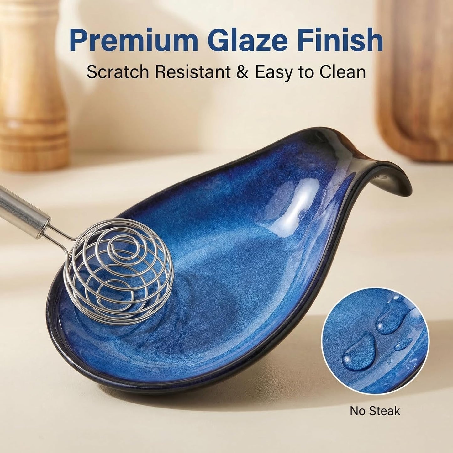 Ceramic Spoon Rest for Stove Top/Kitchen Counter, Blue & White | Keep counter clean & oil-free,Heat-resistant ceramic,Catch soup drips,easy to clean,Dishwasher safe,Decorative kitchen decor