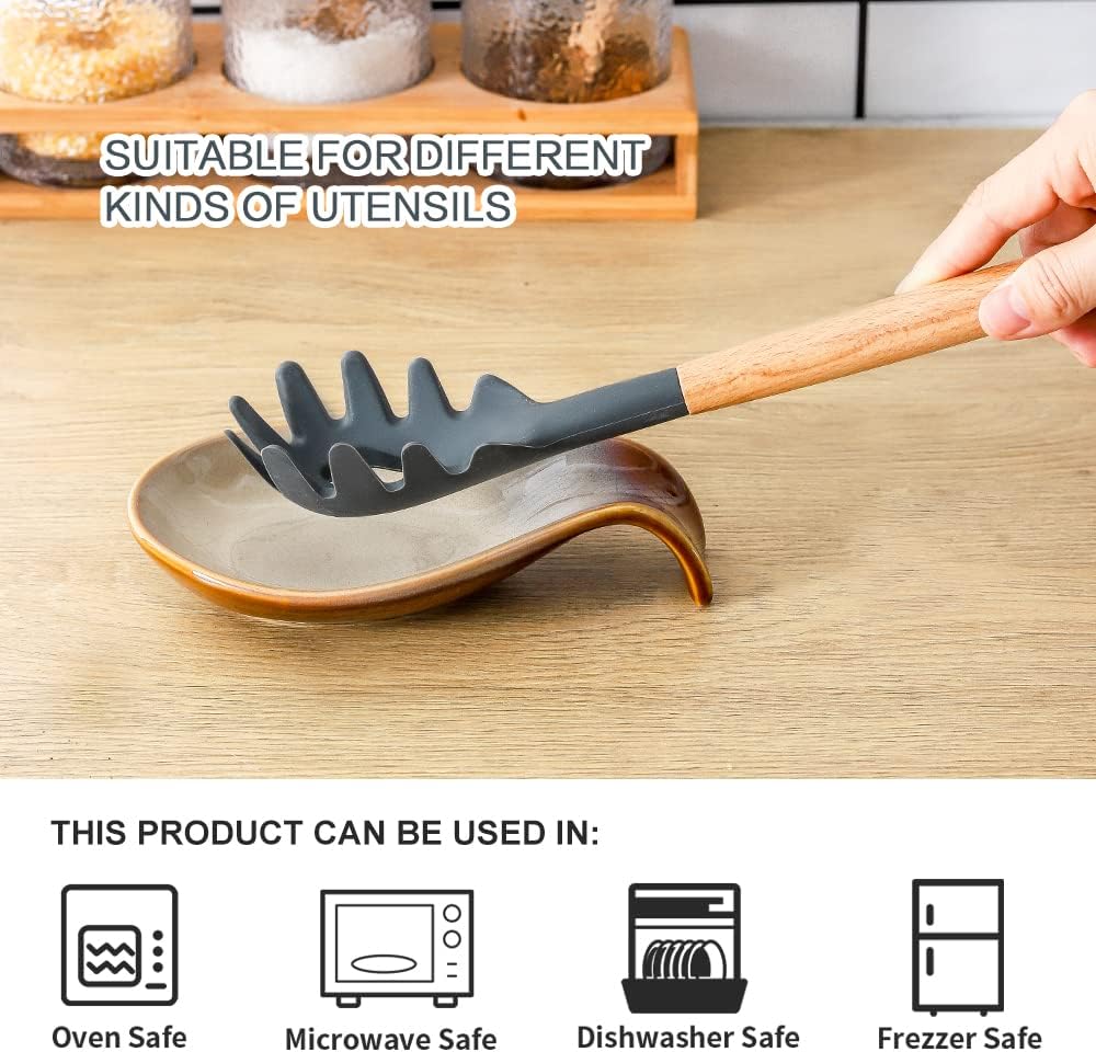 Ceramic Spoon Rest for Stove Top/Kitchen Counter, Blue & White | Keep counter clean & oil-free,Heat-resistant ceramic,Catch soup drips,easy to clean,Dishwasher safe,Decorative kitchen decor