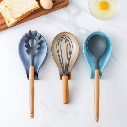 Ceramic Spoon Rest for Stove Top/Kitchen Counter, Blue & White | Keep counter clean & oil-free,Heat-resistant ceramic,Catch soup drips,easy to clean,Dishwasher safe,Decorative kitchen decor