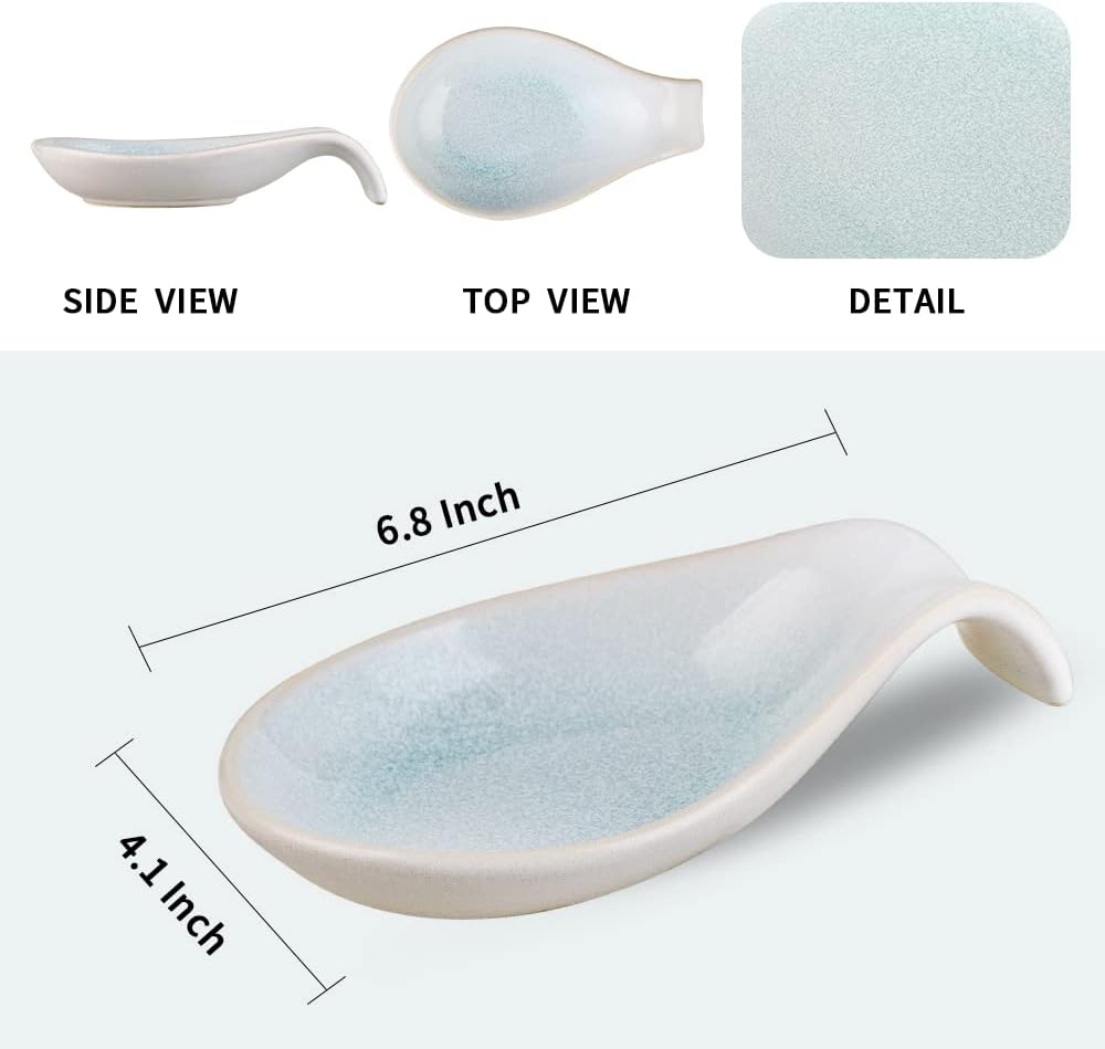 Ceramic Spoon Rest for Stove Top/Kitchen Counter, Blue & White | Keep counter clean & oil-free,Heat-resistant ceramic,Catch soup drips,easy to clean,Dishwasher safe,Decorative kitchen decor