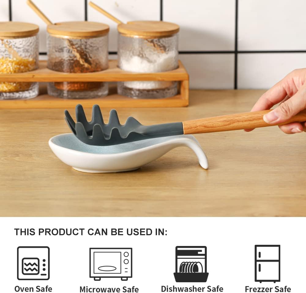 Ceramic Spoon Rest for Stove Top/Kitchen Counter, Blue & White | Keep counter clean & oil-free,Heat-resistant ceramic,Catch soup drips,easy to clean,Dishwasher safe,Decorative kitchen decor