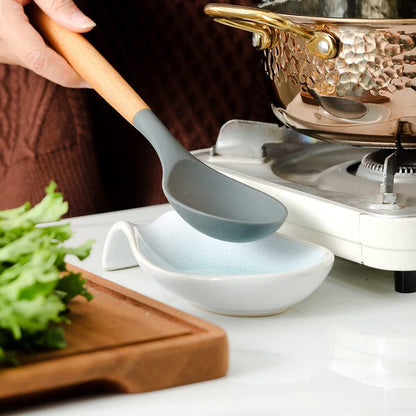 Ceramic Spoon Rest for Stove Top/Kitchen Counter, Blue & White | Keep counter clean & oil-free,Heat-resistant ceramic,Catch soup drips,easy to clean,Dishwasher safe,Decorative kitchen decor