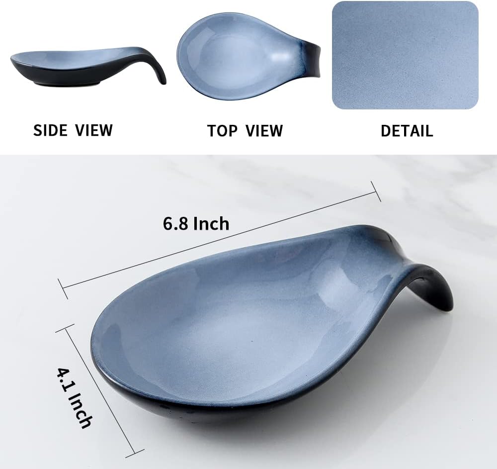 Ceramic Spoon Rest for Stove Top/Kitchen Counter, Blue & White | Keep counter clean & oil-free,Heat-resistant ceramic,Catch soup drips,easy to clean,Dishwasher safe,Decorative kitchen decor