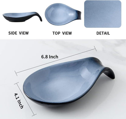Ceramic Spoon Rest for Stove Top/Kitchen Counter, Blue & White | Keep counter clean & oil-free,Heat-resistant ceramic,Catch soup drips,easy to clean,Dishwasher safe,Decorative kitchen decor