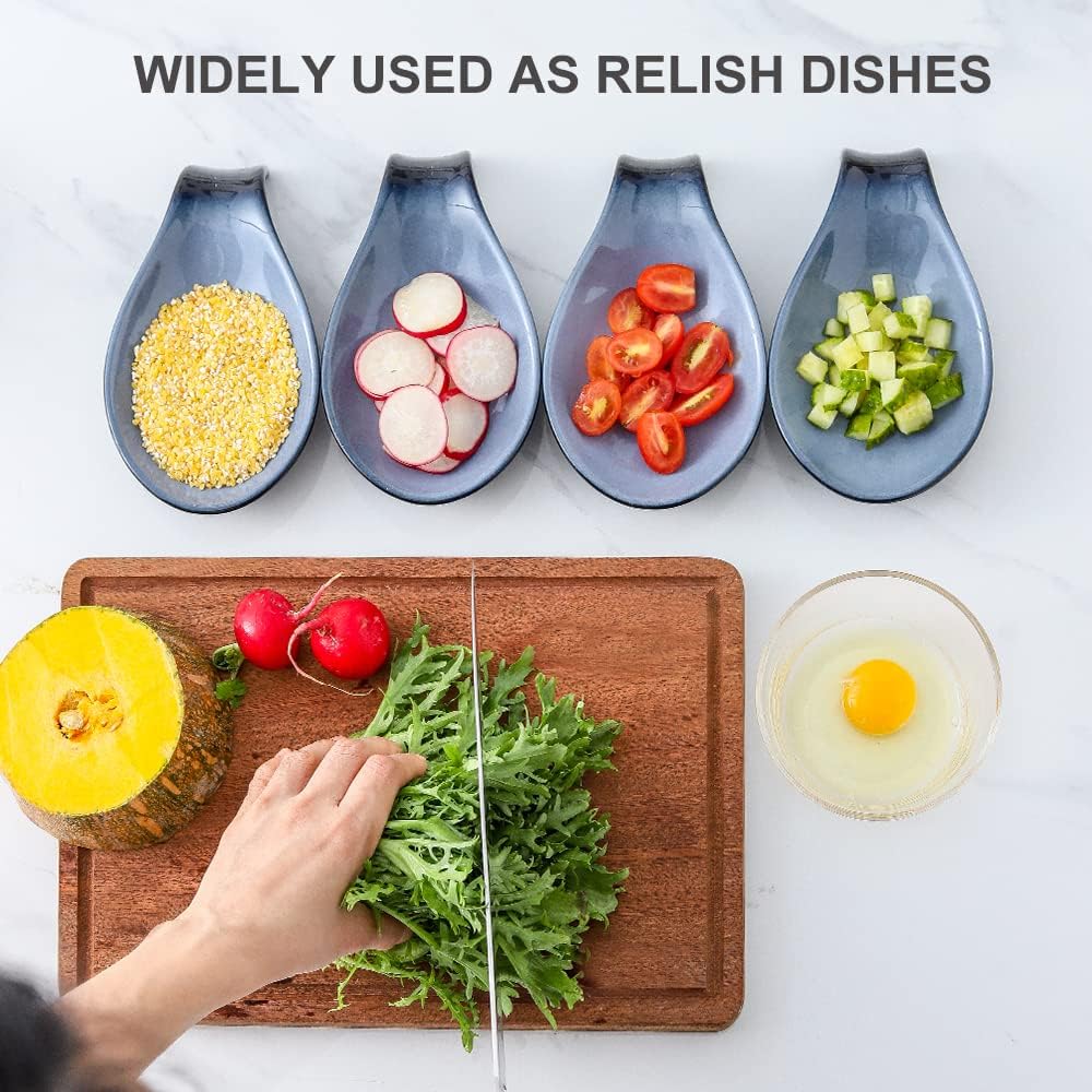 Ceramic Spoon Rest for Stove Top/Kitchen Counter, Blue & White | Keep counter clean & oil-free,Heat-resistant ceramic,Catch soup drips,easy to clean,Dishwasher safe,Decorative kitchen decor