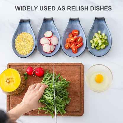 Ceramic Spoon Rest for Stove Top/Kitchen Counter, Blue & White | Keep counter clean & oil-free,Heat-resistant ceramic,Catch soup drips,easy to clean,Dishwasher safe,Decorative kitchen decor
