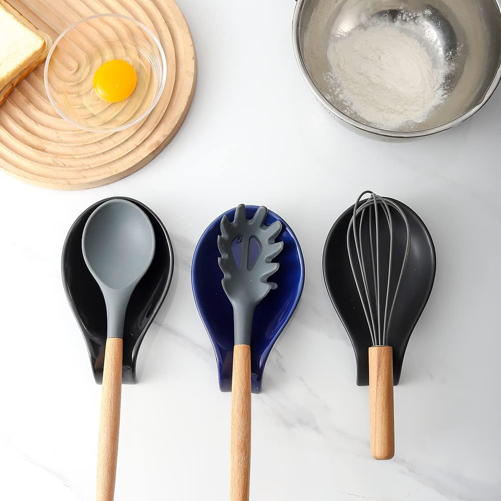 Ceramic Spoon Rest for Stove Top/Kitchen Counter, Blue & White | Keep counter clean & oil-free,Heat-resistant ceramic,Catch soup drips,easy to clean,Dishwasher safe,Decorative kitchen decor