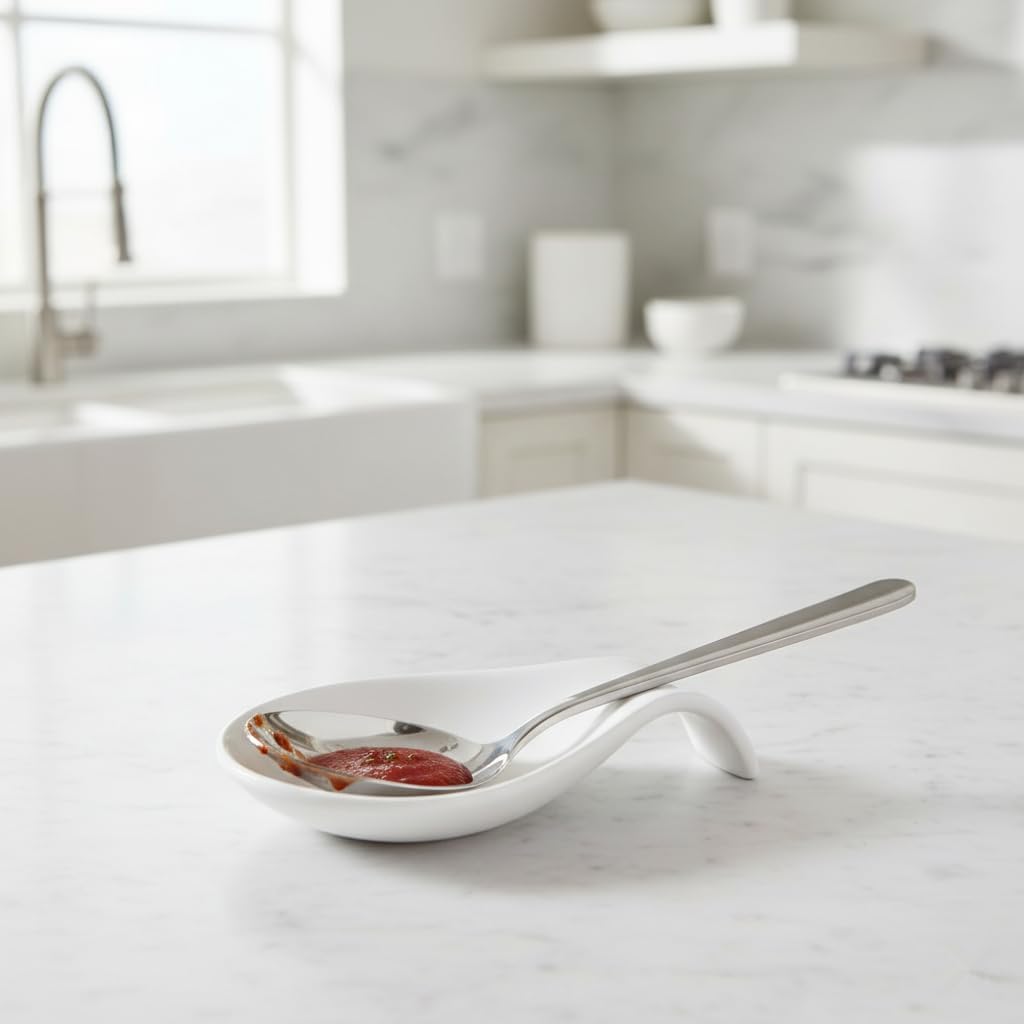 Ceramic Spoon Rest for Stove Top/Kitchen Counter, Blue & White | Keep counter clean & oil-free,Heat-resistant ceramic,Catch soup drips,easy to clean,Dishwasher safe,Decorative kitchen decor