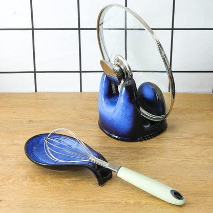 Ceramic Spoon Rest for Stove Top/Kitchen Counter, Blue & White | Keep counter clean & oil-free,Heat-resistant ceramic,Catch soup drips,easy to clean,Dishwasher safe,Decorative kitchen decor