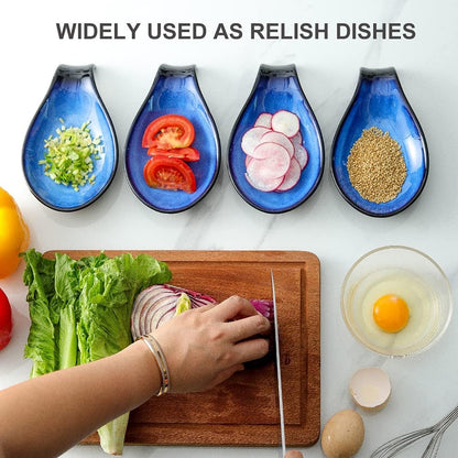 Ceramic Spoon Rest for Stove Top/Kitchen Counter, Blue & White | Keep counter clean & oil-free,Heat-resistant ceramic,Catch soup drips,easy to clean,Dishwasher safe,Decorative kitchen decor