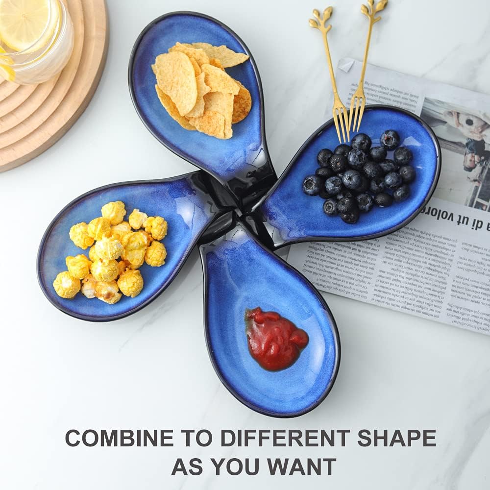 Ceramic Spoon Rest for Stove Top/Kitchen Counter, Blue & White | Keep counter clean & oil-free,Heat-resistant ceramic,Catch soup drips,easy to clean,Dishwasher safe,Decorative kitchen decor