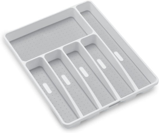 Classic Large Silverware Tray - White |CLASSIC COLLECTION | 6-Compartments| Kitchen Drawer Organizer | Soft-Grip Lining and Non-Slip Rubber Feet | BPA-Free