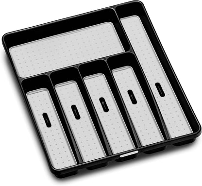 Classic Large Silverware Tray - White |CLASSIC COLLECTION | 6-Compartments| Kitchen Drawer Organizer | Soft-Grip Lining and Non-Slip Rubber Feet | BPA-Free
