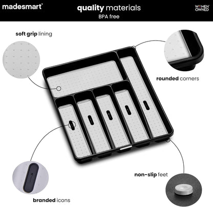 Classic Large Silverware Tray - White |CLASSIC COLLECTION | 6-Compartments| Kitchen Drawer Organizer | Soft-Grip Lining and Non-Slip Rubber Feet | BPA-Free