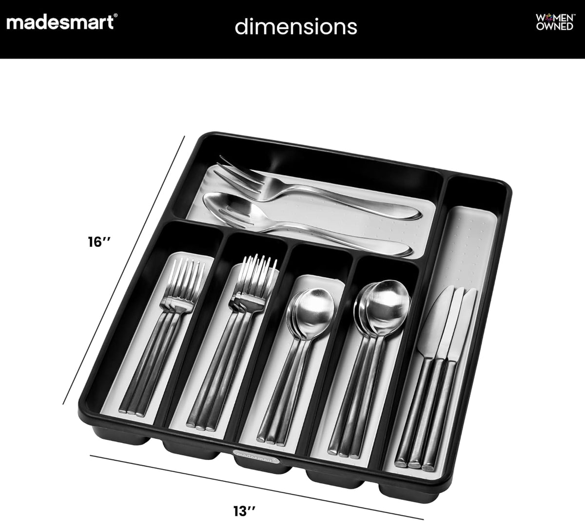 Classic Large Silverware Tray - White |CLASSIC COLLECTION | 6-Compartments| Kitchen Drawer Organizer | Soft-Grip Lining and Non-Slip Rubber Feet | BPA-Free