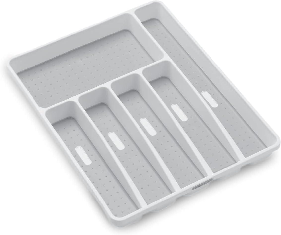 Classic Large Silverware Tray - White |CLASSIC COLLECTION | 6-Compartments| Kitchen Drawer Organizer | Soft-Grip Lining and Non-Slip Rubber Feet | BPA-Free