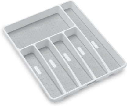 Classic Large Silverware Tray - White |CLASSIC COLLECTION | 6-Compartments| Kitchen Drawer Organizer | Soft-Grip Lining and Non-Slip Rubber Feet | BPA-Free