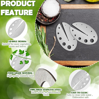 2 Pack Herb Stripper Tool 10 Holes Stainless Steel Herbs Leaf Stripping Tool for Kale Collard Greens Thyme Basil Rosemary Stripper Chard Leafy Vegetables