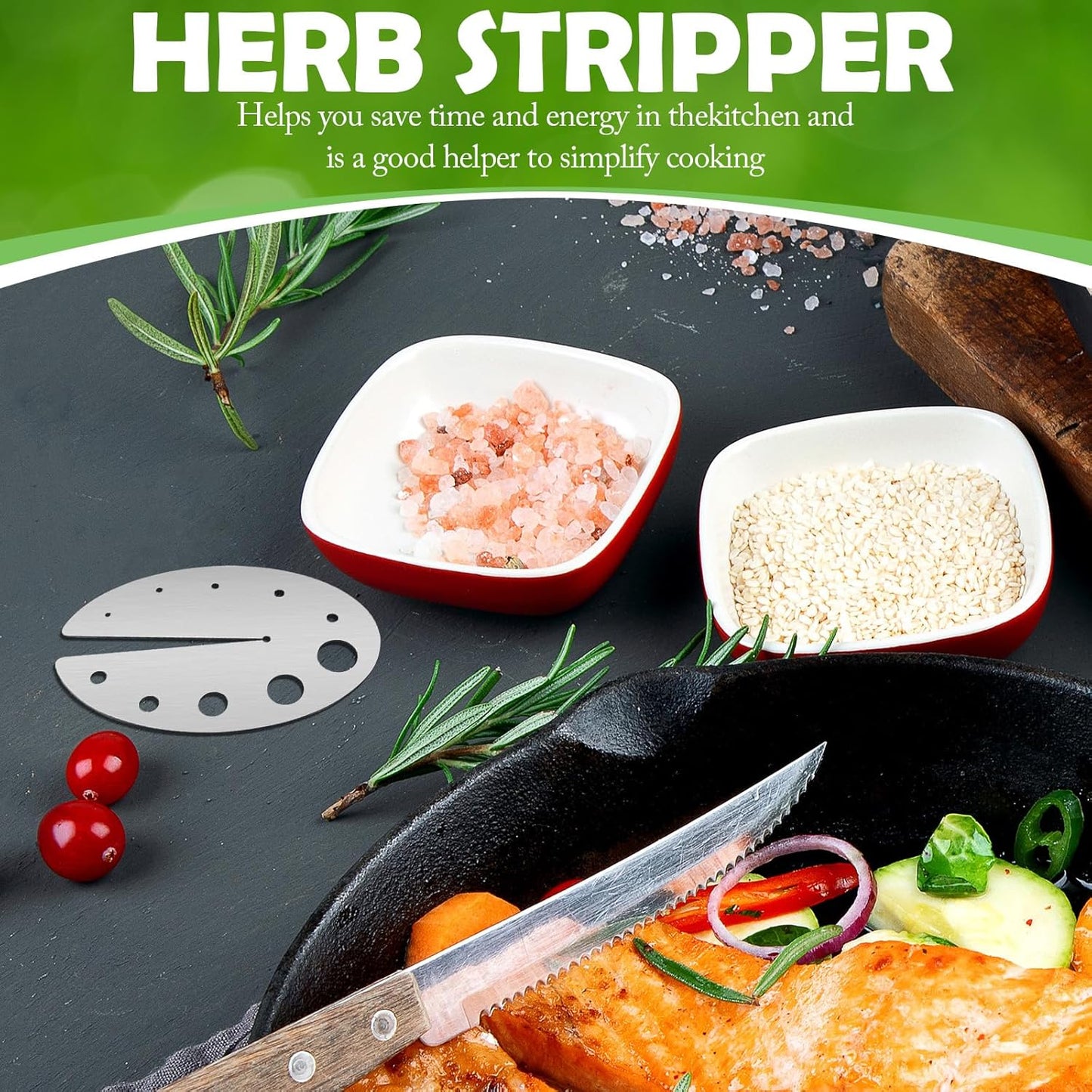 2 Pack Herb Stripper Tool 10 Holes Stainless Steel Herbs Leaf Stripping Tool for Kale Collard Greens Thyme Basil Rosemary Stripper Chard Leafy Vegetables