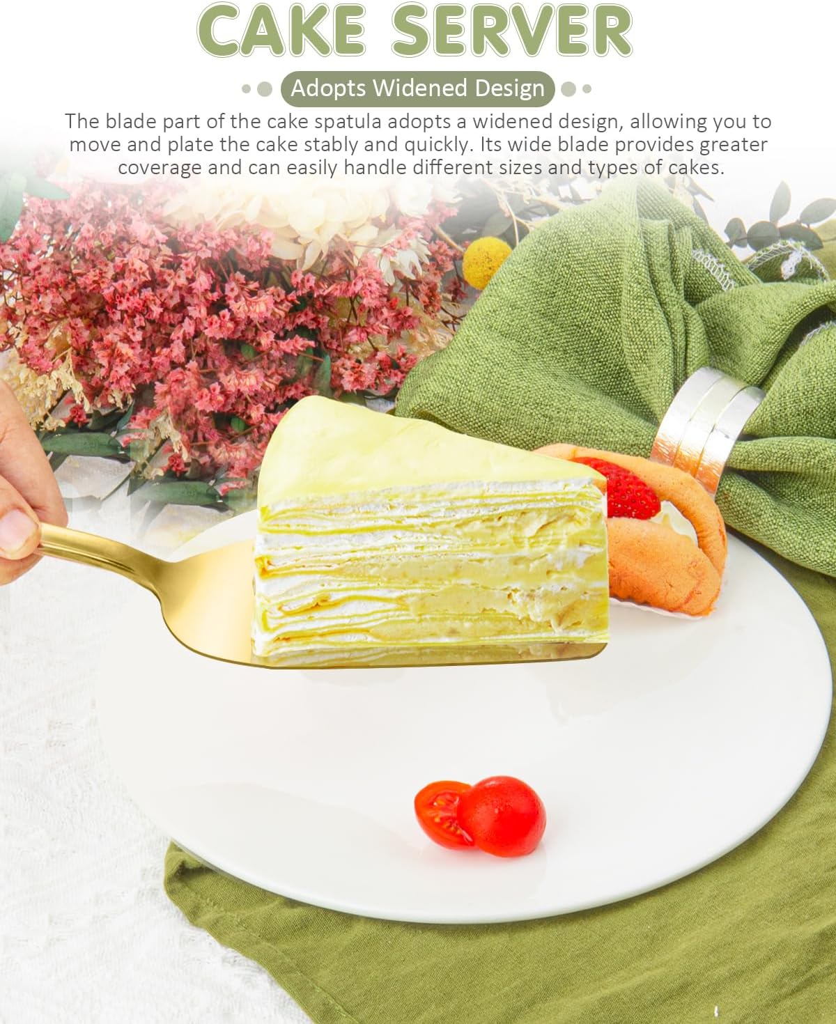 13-Inch Premium Cake Cutting Set for wedding，Exquisite Cake Knife and Server Set with Serrated Design, Ideal for Pastries, Pies, and Desserts (Gold)