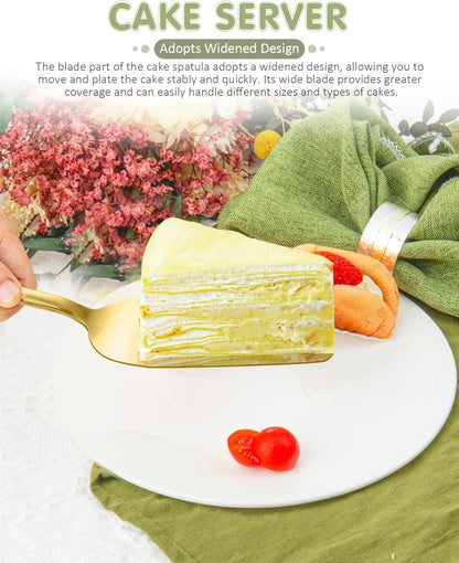 13-Inch Premium Cake Cutting Set for wedding，Exquisite Cake Knife and Server Set with Serrated Design, Ideal for Pastries, Pies, and Desserts (Gold)