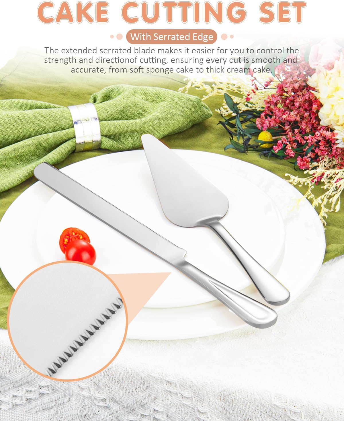13-Inch Premium Cake Cutting Set for wedding，Exquisite Cake Knife and Server Set with Serrated Design, Ideal for Pastries, Pies, and Desserts (Gold)