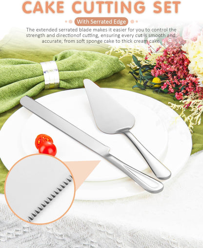 13-Inch Premium Cake Cutting Set for wedding，Exquisite Cake Knife and Server Set with Serrated Design, Ideal for Pastries, Pies, and Desserts (Gold)