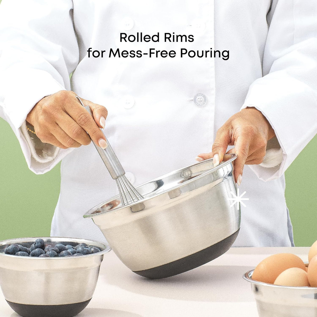 Stainless Steel Mixing Bowls with Airtight Lids, 7 Piece Nesting Bowls Set for Kitchen with Measurement Marks, Non-Slip Bottoms, Cooking, Baking, Prepping, Storage, 7/5/4/3/1.5/1/.75QT, Black