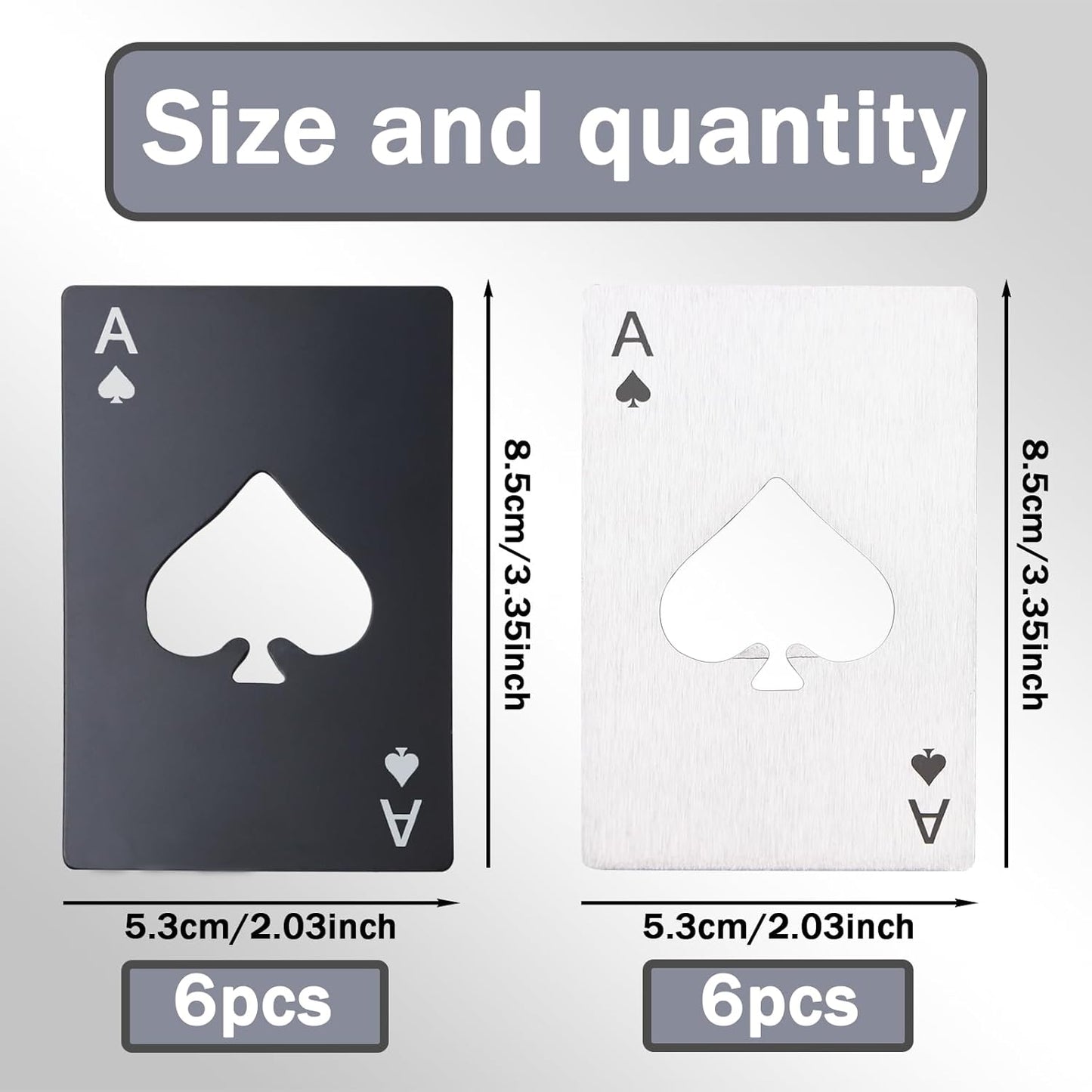 Ace of Spades Bottle Openers, 12Pcs Poker Card Bottle Openers,Credit Card Size Stainless Steel Bottle Opener Card, Beer Bottle Opener for Wallet Pocket Wedding Party Good Gift - Silver/Black