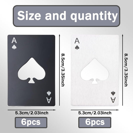 Ace of Spades Bottle Openers, 12Pcs Poker Card Bottle Openers,Credit Card Size Stainless Steel Bottle Opener Card, Beer Bottle Opener for Wallet Pocket Wedding Party Good Gift - Silver/Black