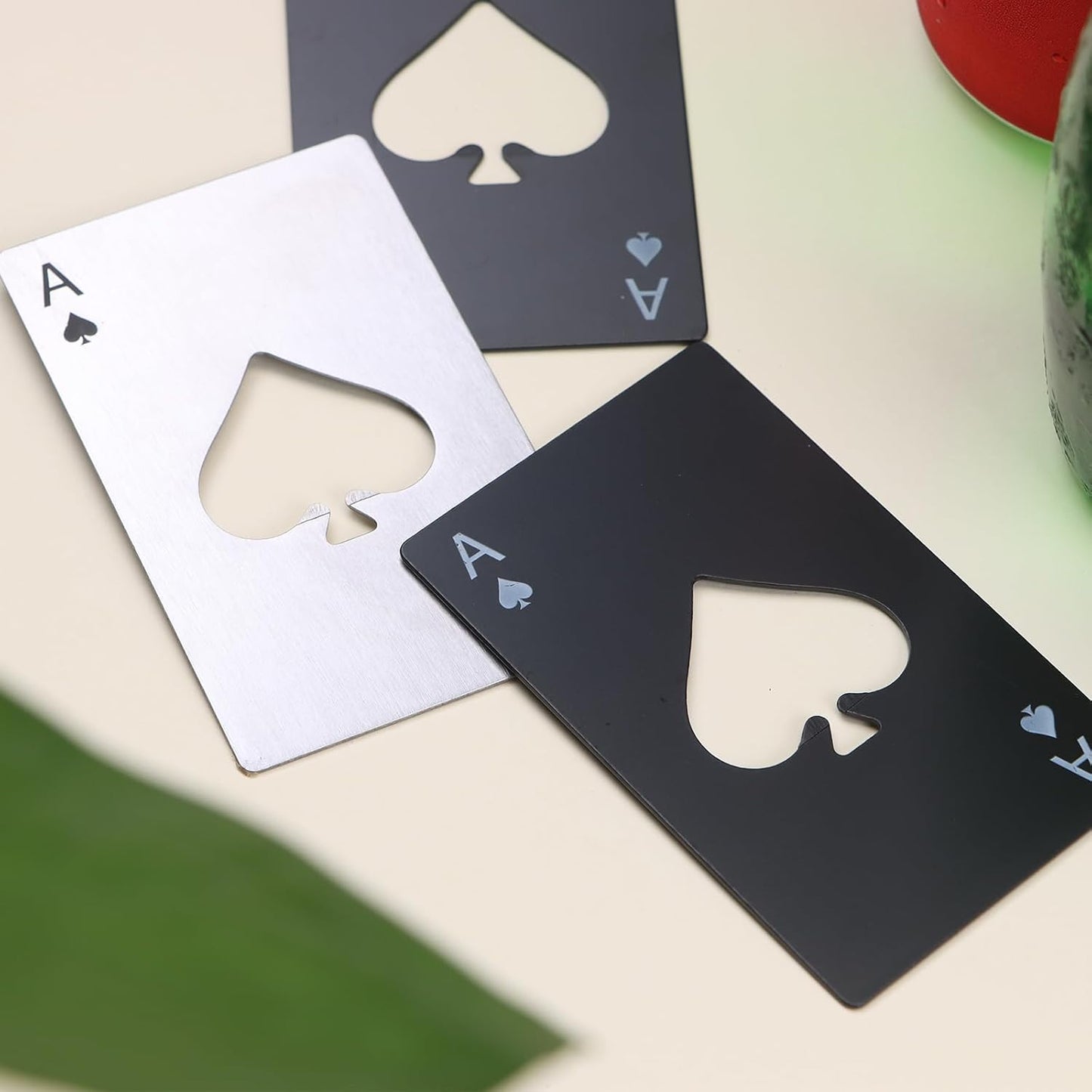 Ace of Spades Bottle Openers, 12Pcs Poker Card Bottle Openers,Credit Card Size Stainless Steel Bottle Opener Card, Beer Bottle Opener for Wallet Pocket Wedding Party Good Gift - Silver/Black