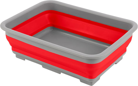 Collapsible Cleaning Caddy - Portable Multi-use Wash Basin, Dish Tub, or Ice Bucket with 7.27L Capacity for Camping and Tailgating (Red)