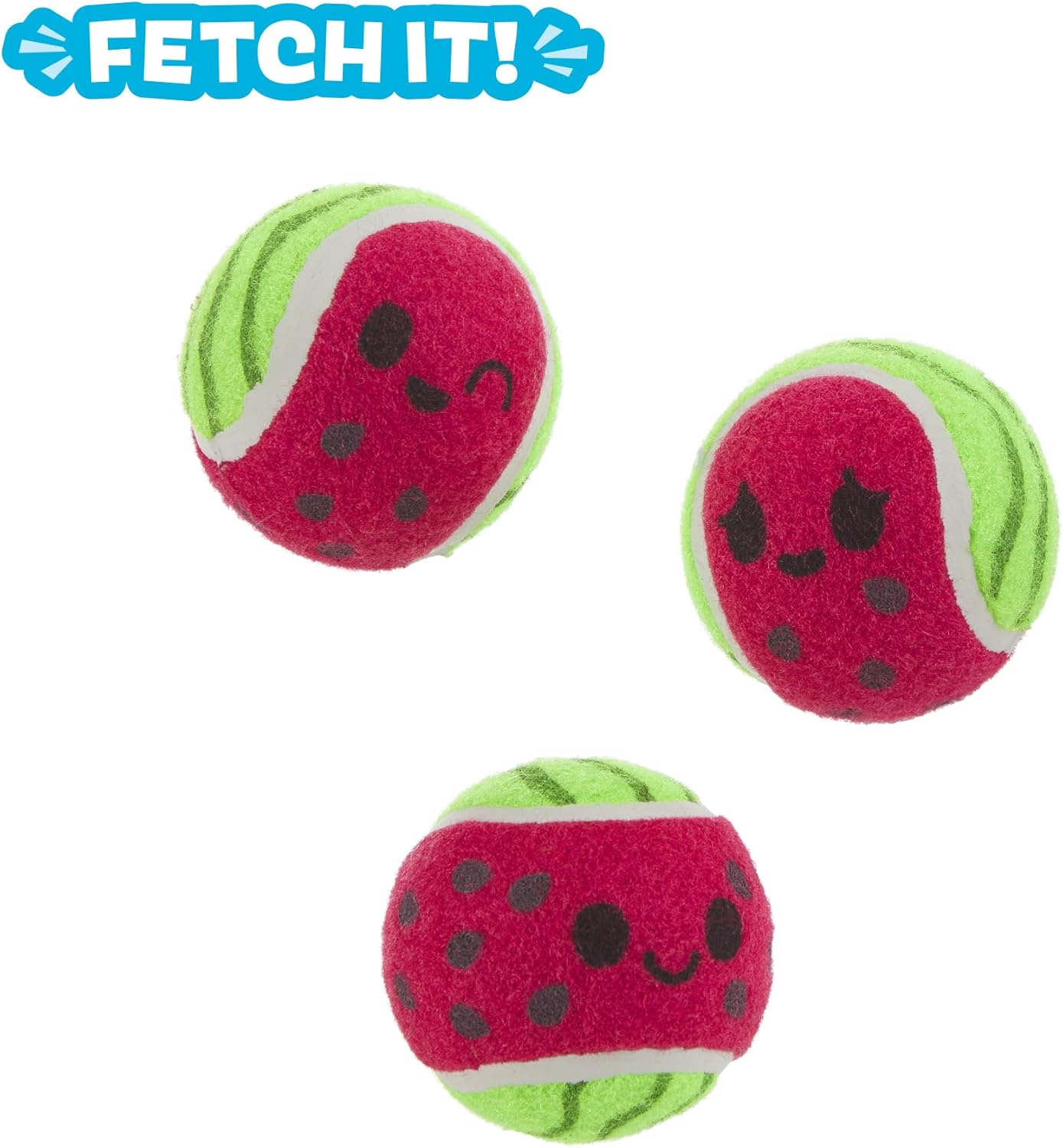 Barkbox Baller Melons Squeaky Tennis Balls for Dogs | Trio of Watermelon-Themed Fetch Balls with Squeakers | for Extra Small to Medium Dogs