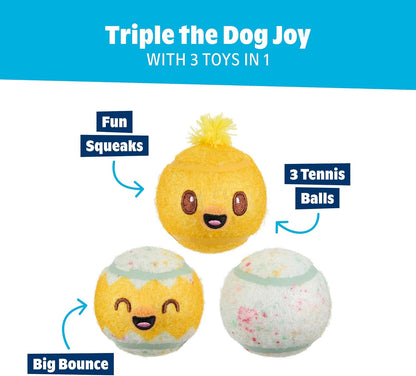Barkbox Baller Melons Squeaky Tennis Balls for Dogs | Trio of Watermelon-Themed Fetch Balls with Squeakers | for Extra Small to Medium Dogs
