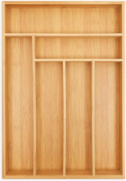Kitchen Drawer Organizer Tray - 17 x 11.75 x 1.75 in, Natural Wood, 6-Slot Utensil & Cutlery Organizer - Silverware Holder & Storage Tray