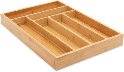 Kitchen Drawer Organizer Tray - 17 x 11.75 x 1.75 in, Natural Wood, 6-Slot Utensil & Cutlery Organizer - Silverware Holder & Storage Tray