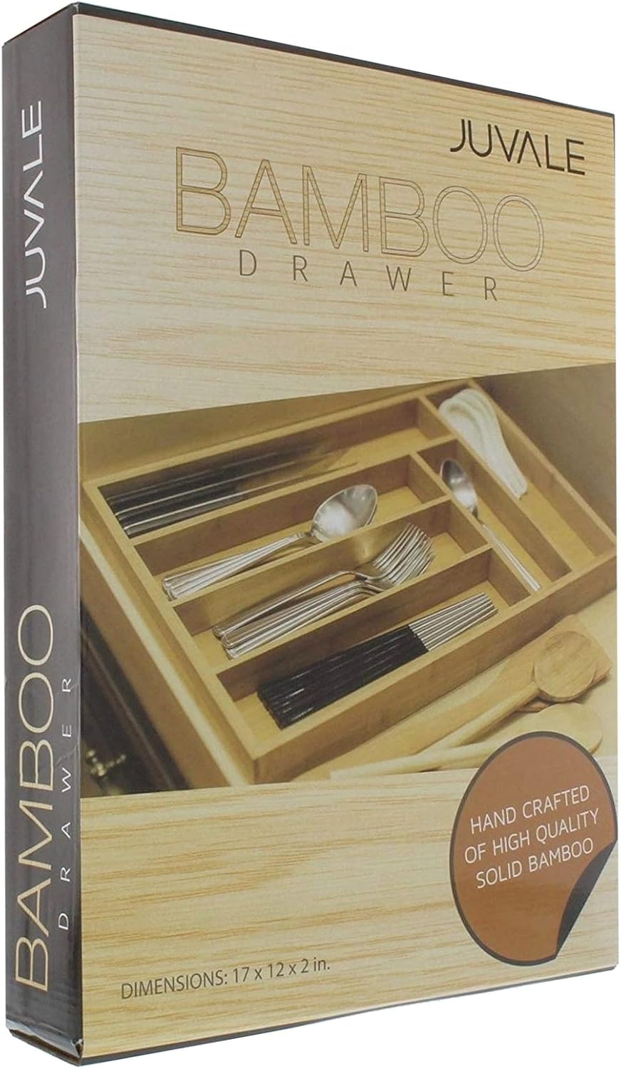 Kitchen Drawer Organizer Tray - 17 x 11.75 x 1.75 in, Natural Wood, 6-Slot Utensil & Cutlery Organizer - Silverware Holder & Storage Tray