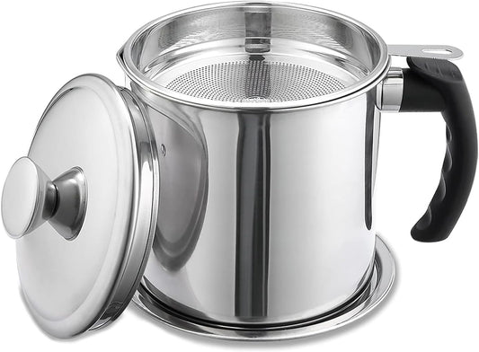 Grease Container with Fine Mesh Strainer kitchen oil storage tank pot 1.3L
