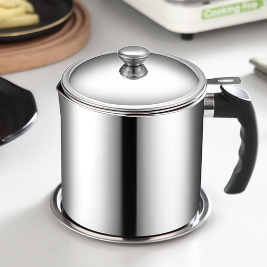 Grease Container with Fine Mesh Strainer kitchen oil storage tank pot 1.3L