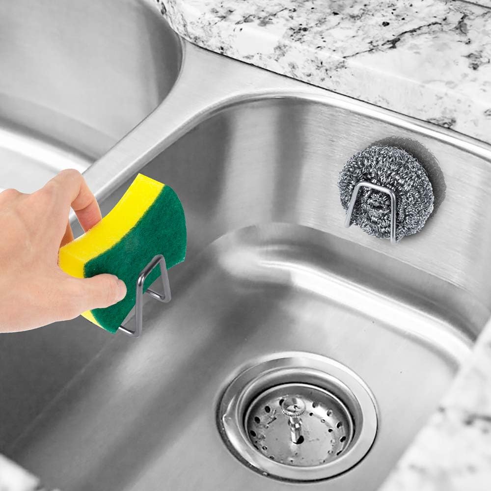 2Pcs Sponge Holders for Kitchen Sink, Strong Adhesive Small Sponge Holder, Premium Rustproof & Waterproof Kitchen Sink Caddy - Minimal Size - SUS304 Stainless Steel