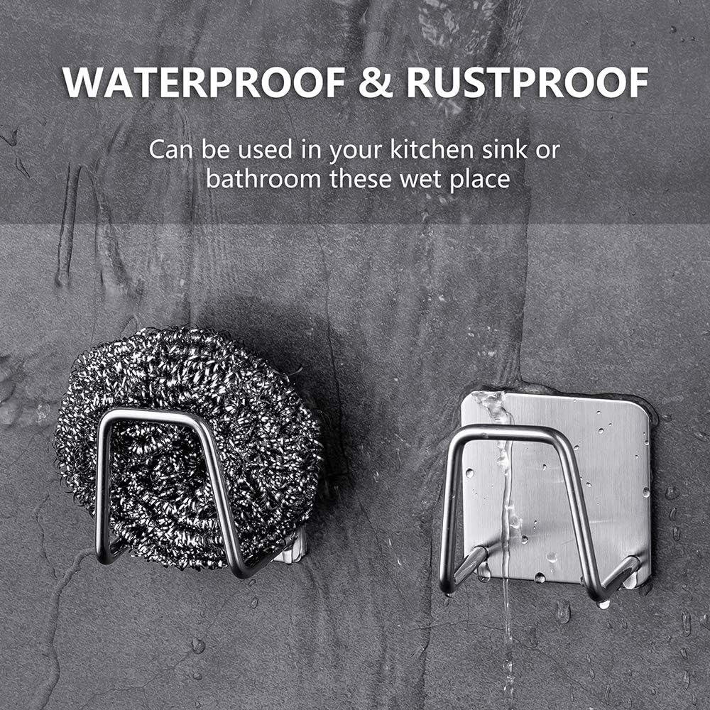 2Pcs Sponge Holders for Kitchen Sink, Strong Adhesive Small Sponge Holder, Premium Rustproof & Waterproof Kitchen Sink Caddy - Minimal Size - SUS304 Stainless Steel