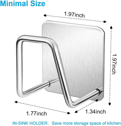 2Pcs Sponge Holders for Kitchen Sink, Strong Adhesive Small Sponge Holder, Premium Rustproof & Waterproof Kitchen Sink Caddy - Minimal Size - SUS304 Stainless Steel